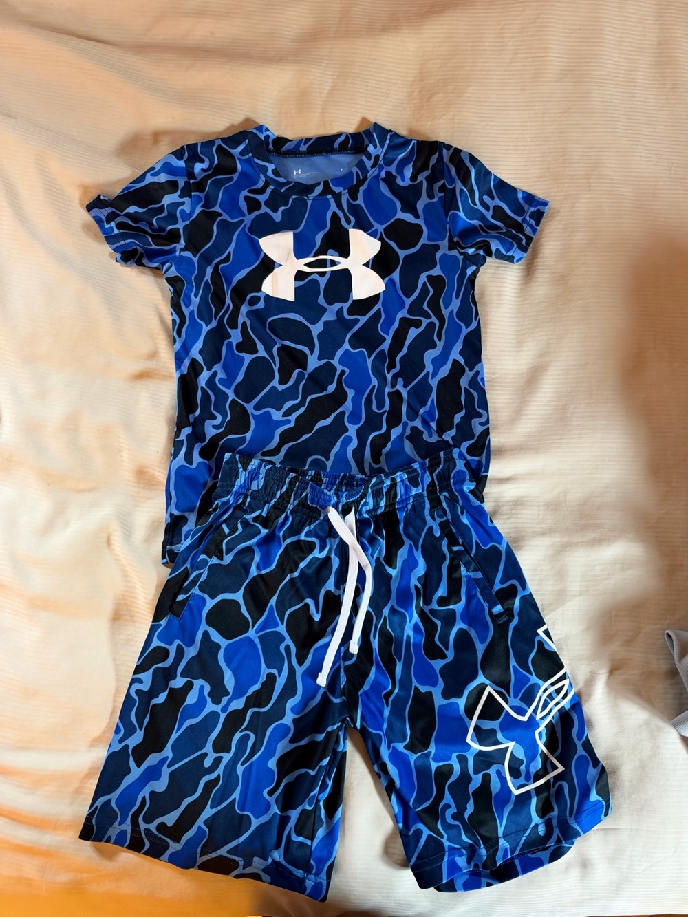 Under Armour Blue & Black Camo Kids Set with White Logo